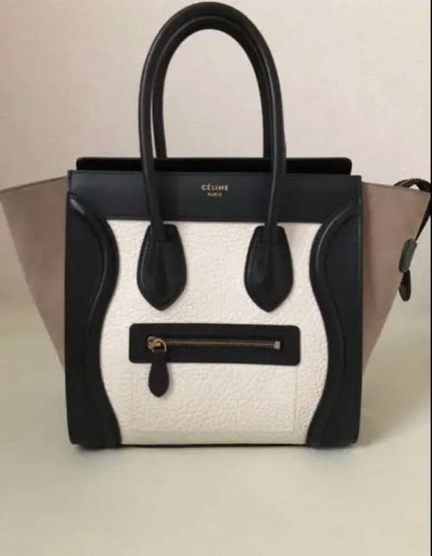 Celine Luggage Tote Bag Leather White Black Beige Handbag