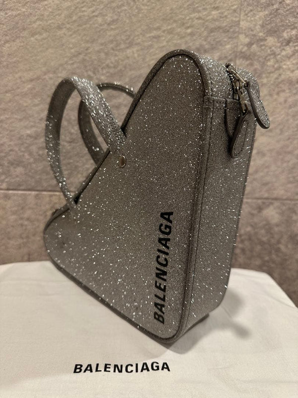 Balenciaga Triangle Shoulder Bag Handbag Silver Glitter 2-Way