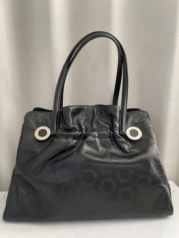 Bvlgari Bulgari Shoulder Bag Black Leather Silver Hardware Red Lining