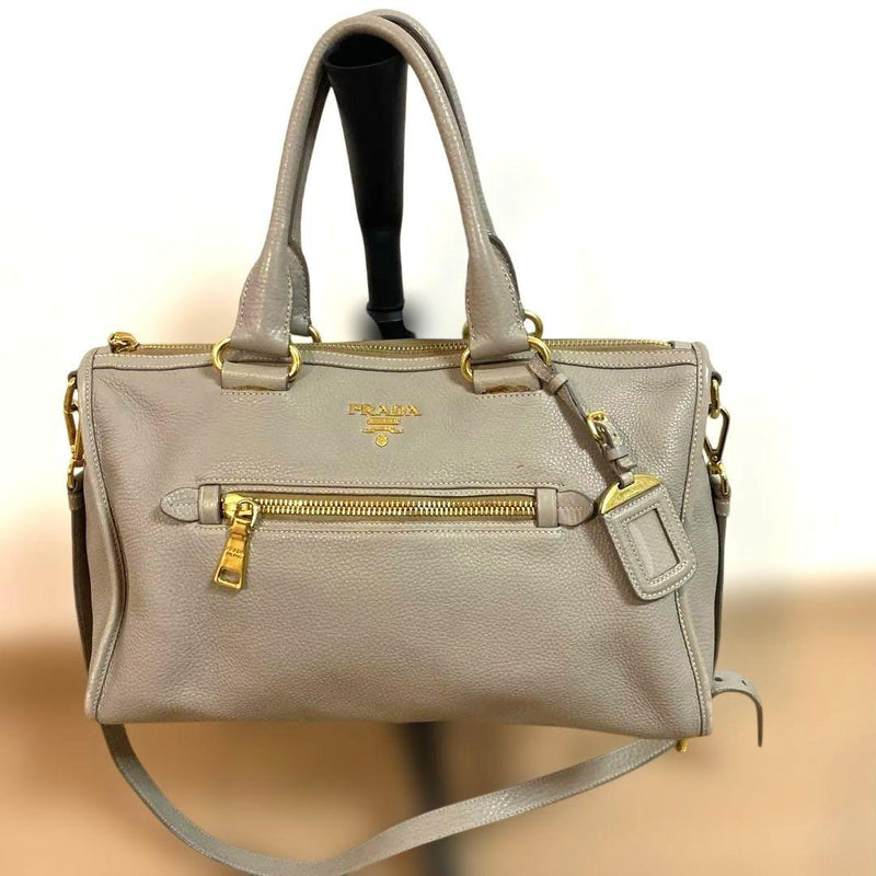 Prada 2way Shoulder Bag Handbag Leather Gray-beige