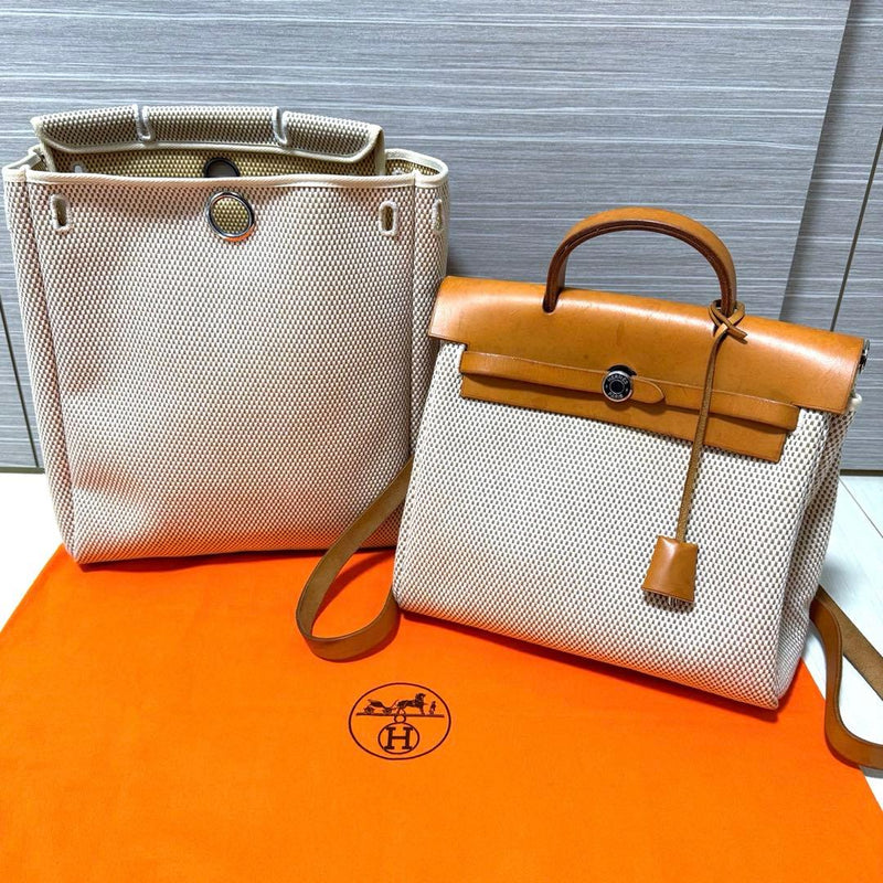 Hermes Herbag Ad Pm 2way Backpack Handbag Leather Canvas