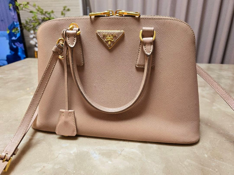 Prada Saffiano Leather Handbag Shoulder Bag Beige