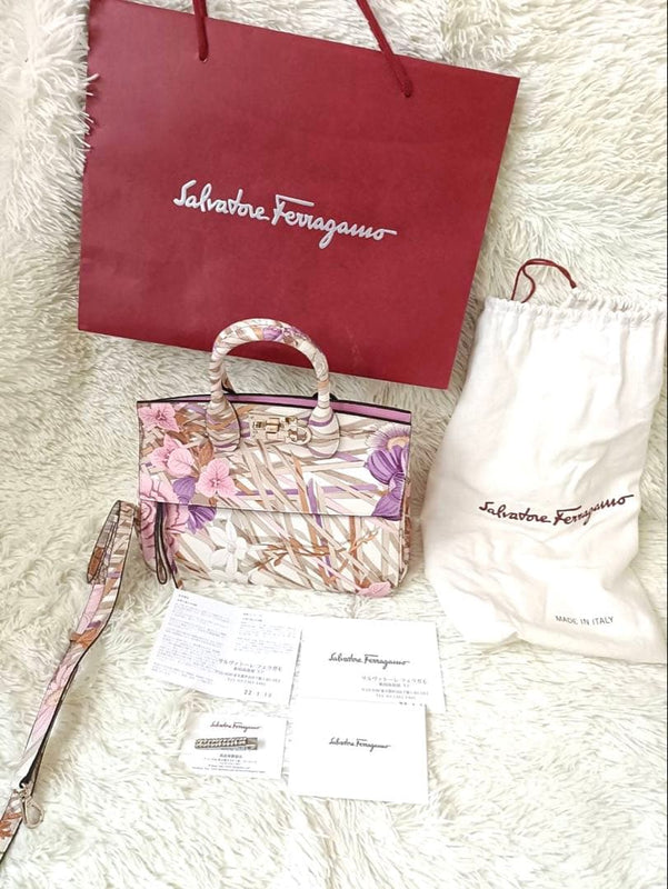 Salvatore Ferragamo Studio Bag Shoulder Bag Calfskin Leather Floral Print