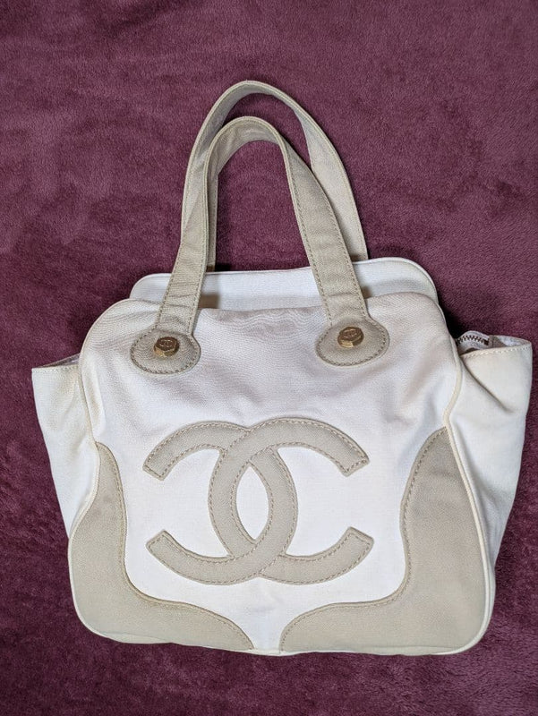 Chanel Coco Mark Marshmallow Handbag Shoulder Tote Bag Leather