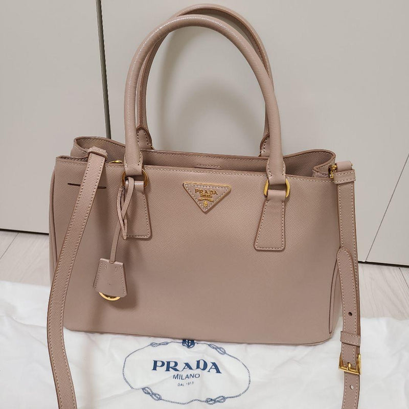 Prada Galleria BN2274 2-Way Handbag Leather Cammeo Pink Beige