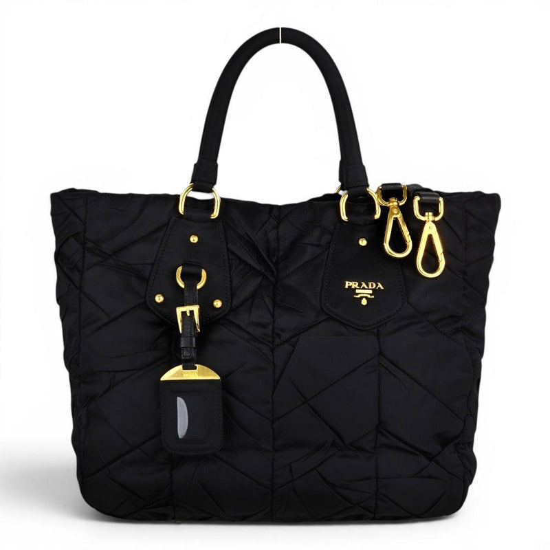 Prada Quilted Gathered Handbag BN1543 2WAY Shoulder Bag Nylon Black