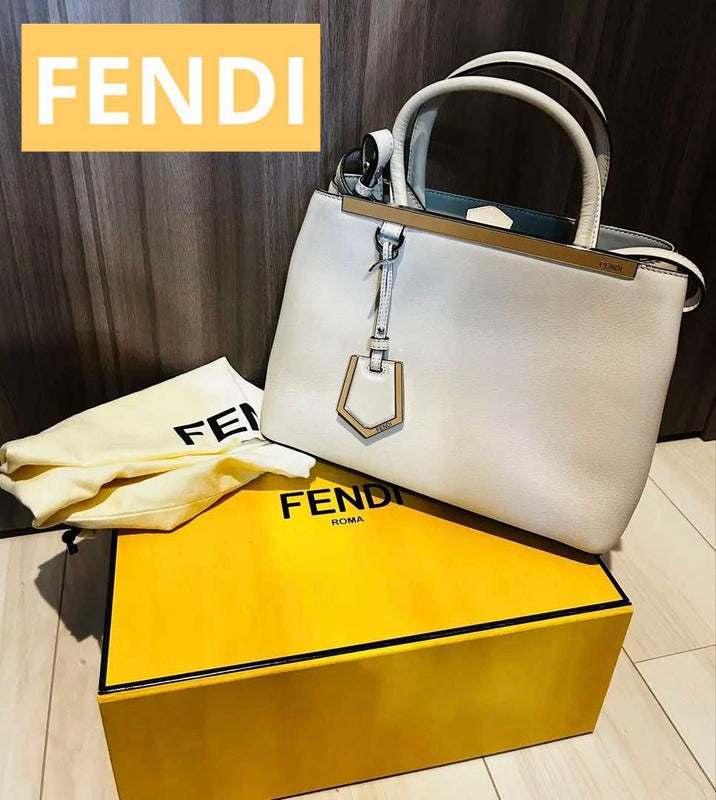 Fendi Petite 2Jours Handbag Leather Ivory Pink Plate Crossbody Shoulder Bag