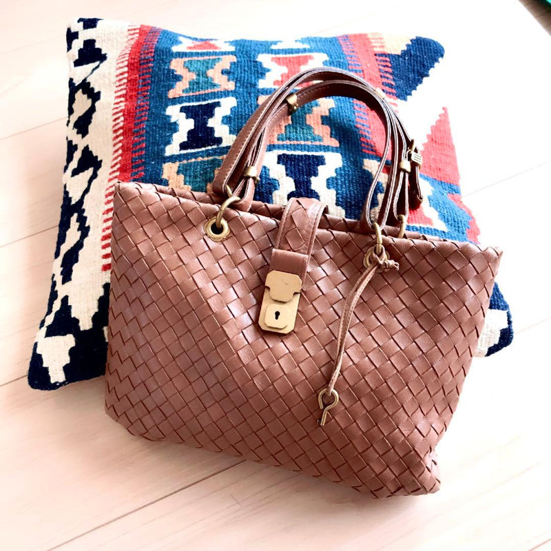 Bottega Veneta Intrecciato Handbag Tote Lambskin Brown