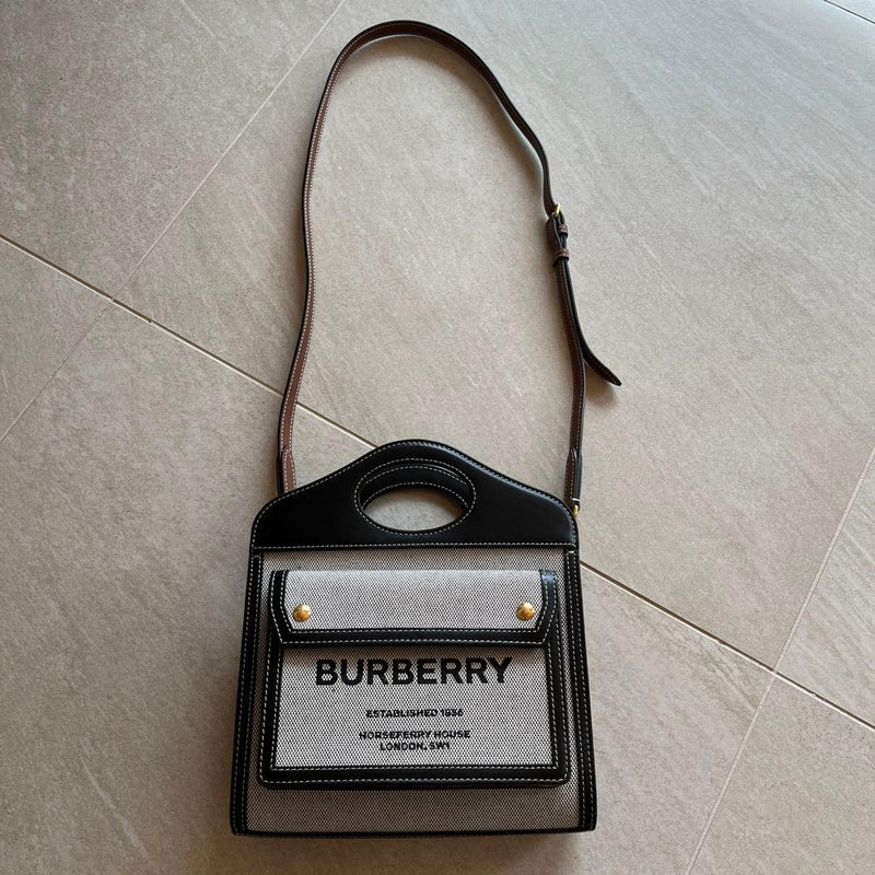 Burberry Mini Pocket Bag 80317461 Canvas Leather Crossbody Tote Horseferry Print