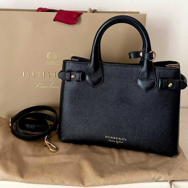 Burberry All Sm Banner Hhl Abvv Bag 2way Shoulder Handbag Calfskin Canvas Black