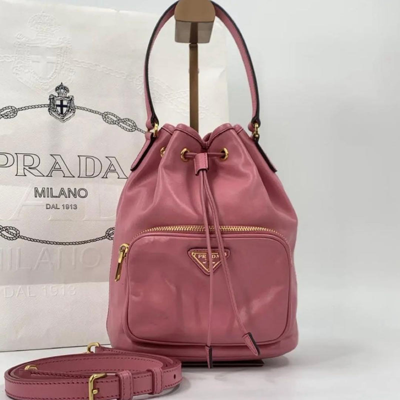 Duet 31 E Bucket Bag Saffiano Leather Pink Gold Hardware 2way Shoulder