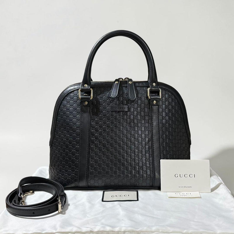 Gucci Microguccissima 2-Way Handbag Shoulder Bag Tote Leather Black