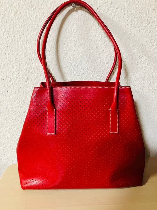 Prada Red Leather Handbag Shoulder Bag Tote