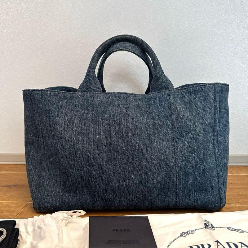 Prada Canapa Bijoux Denim Tote Bag Large Handbag