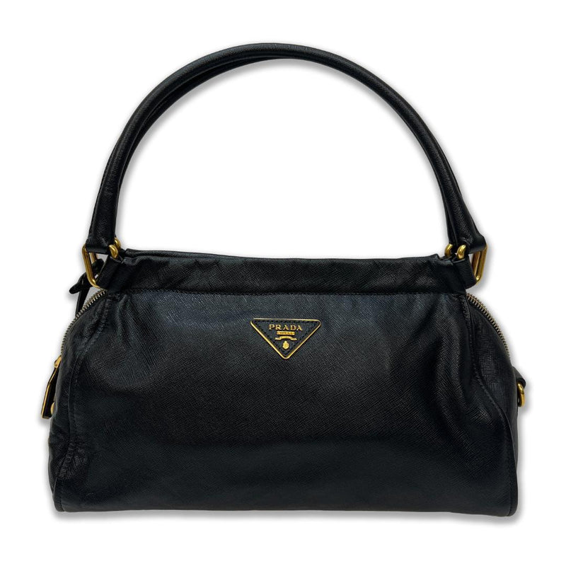 Prada Handbag Tote Leather Black Padlock Keys