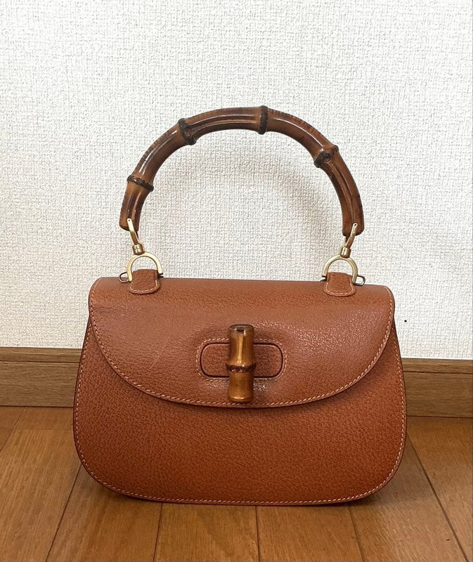 Gucci Bamboo Turnlock 2WAY Shoulder Handbag Brown Leather