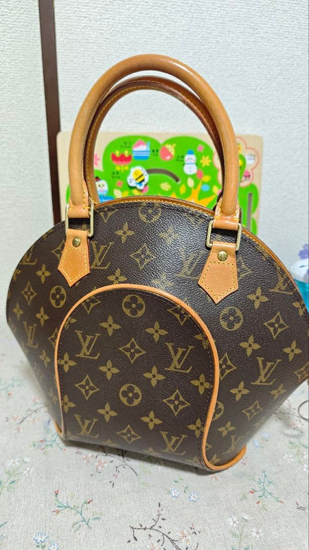 Louis Vuitton Monogram Handbag Leather Brown Tan Zipper Closure
