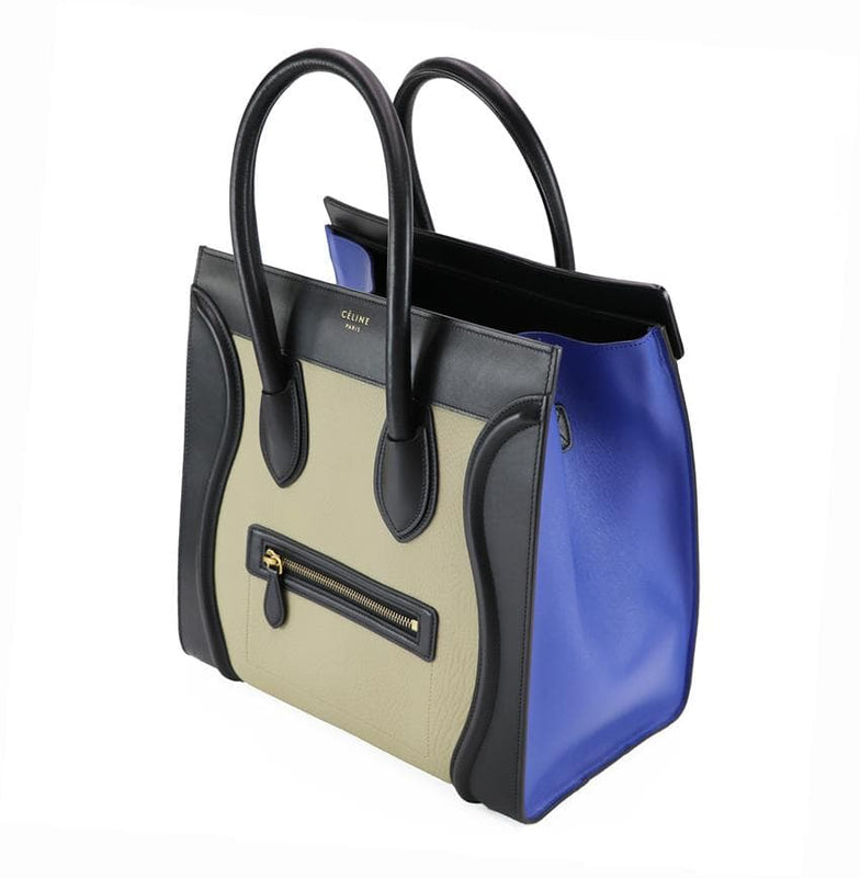 Celine Luggage Micro Shopper Handbag Calfskin Light Navy Ivory Black Gold