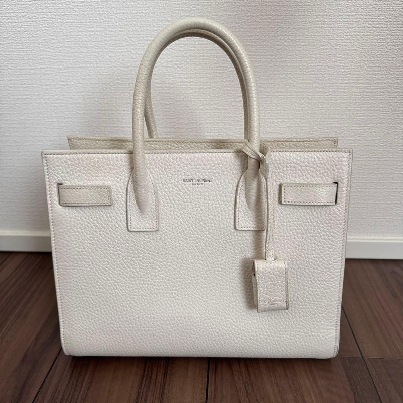 Saint Laurent Sac De Jour Handbag Tote Genuine Leather White Plain