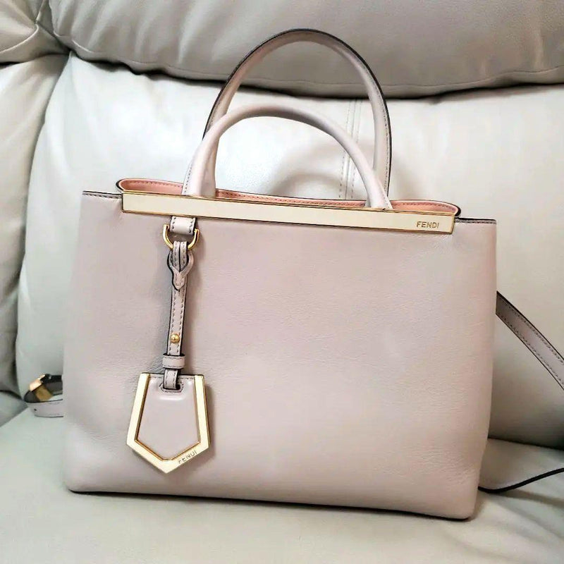 Fendi Petite 2Jours Tote Bag Leather Light Gray Crossbody Shoulder Handbag