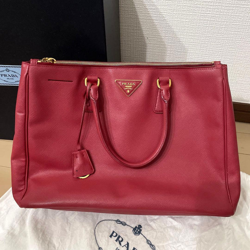 Prada BN1786 Handbag Saffiano Leather Red Gold Hardware