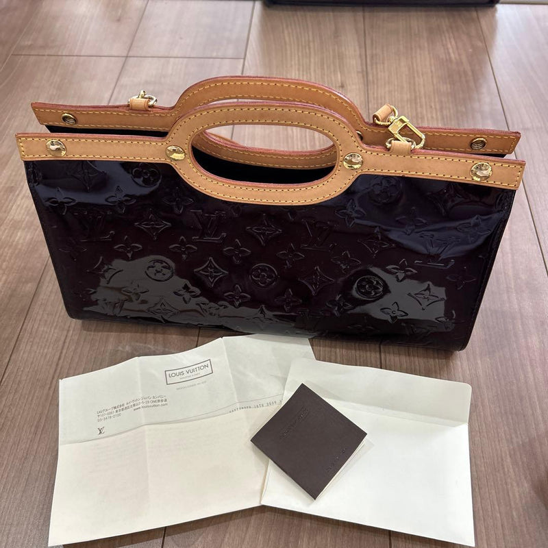 Louis Vuitton Amarante Handbag Tote Bag Patent Leather Dark Brown