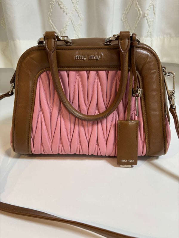 Miumiu Shoulder Bag Leather Pink Brown Handbag