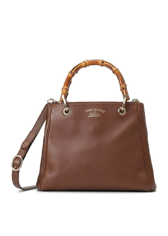 Gucci Bamboo Shopper Satchel Bag Calfskin 2way Shoulder Handbag