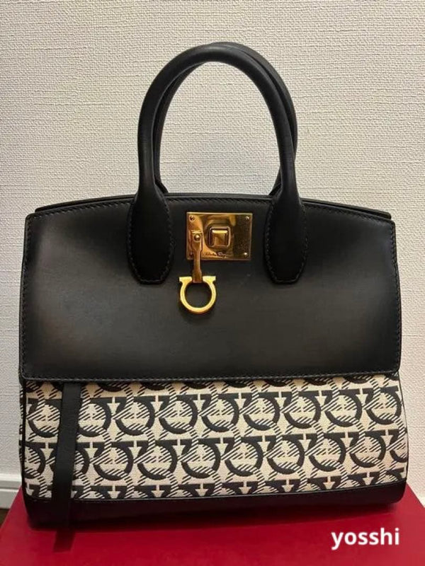 Studio Bag Small Handbag Shoulder Bag Leather Fabric Black
