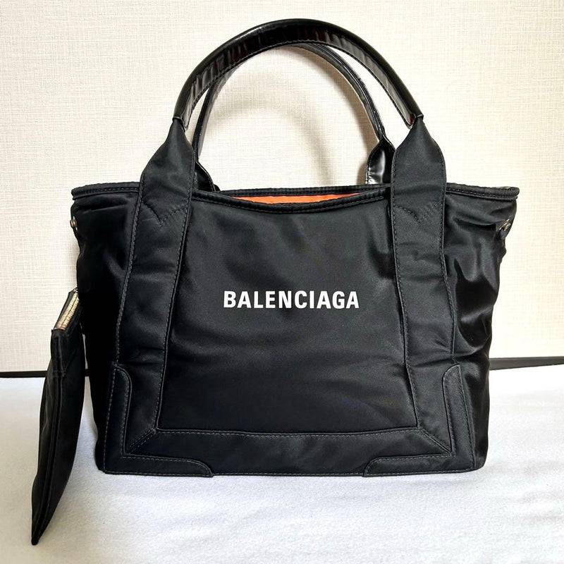 Balenciaga Navy Cabas S 339933 Handbag Tote Black Nylon Leather