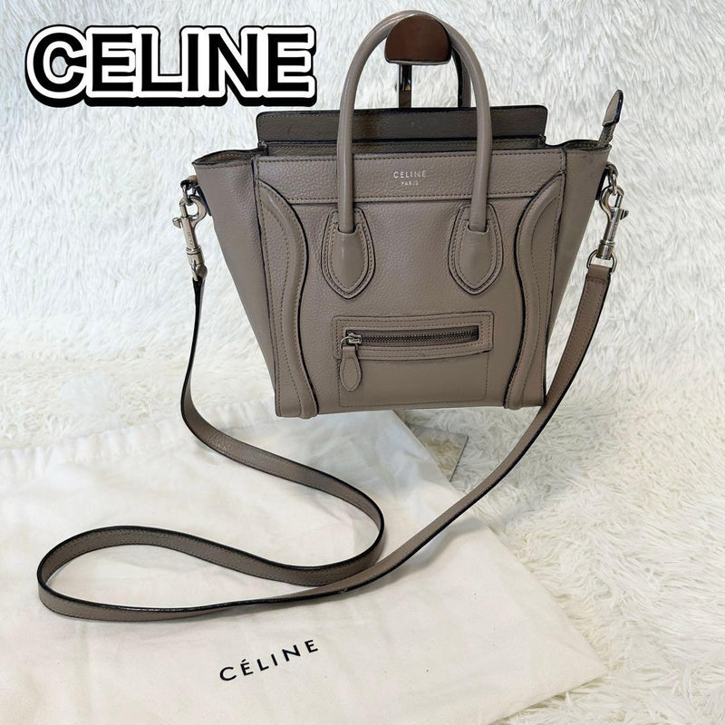 Celine Luggage Handbag Tote Shoulder Bag Leather Beige