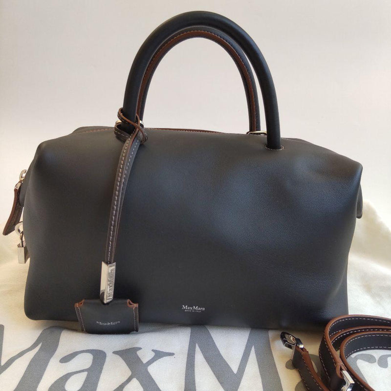 Max Mara Holdall 2Way Crossbody Shoulder Bag Calf Leather Black