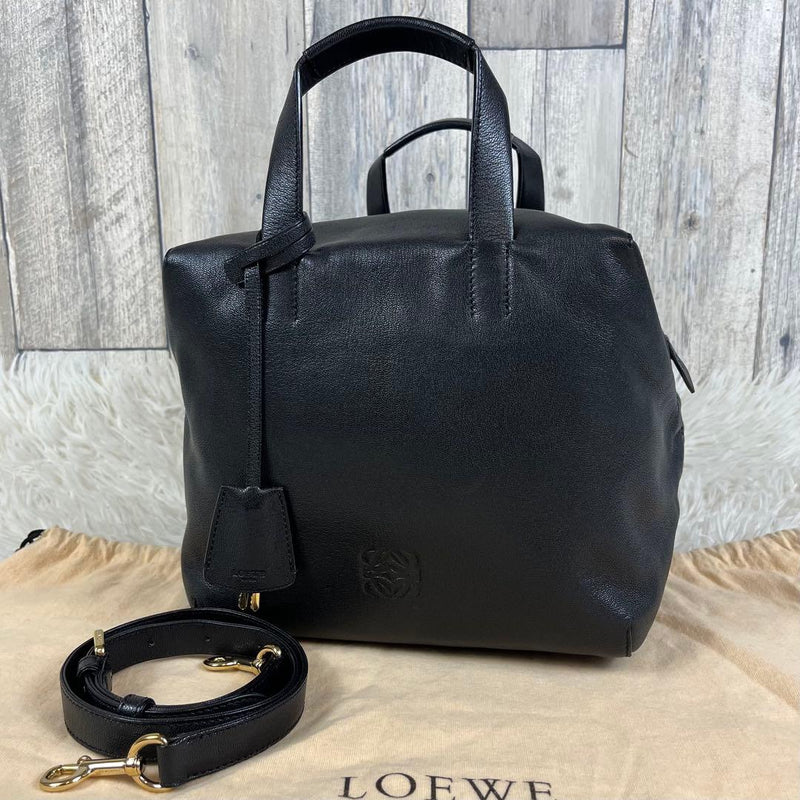 Loewe Origami Cubo Anagram 2 Way Handbag Black Leather Gold Hardware