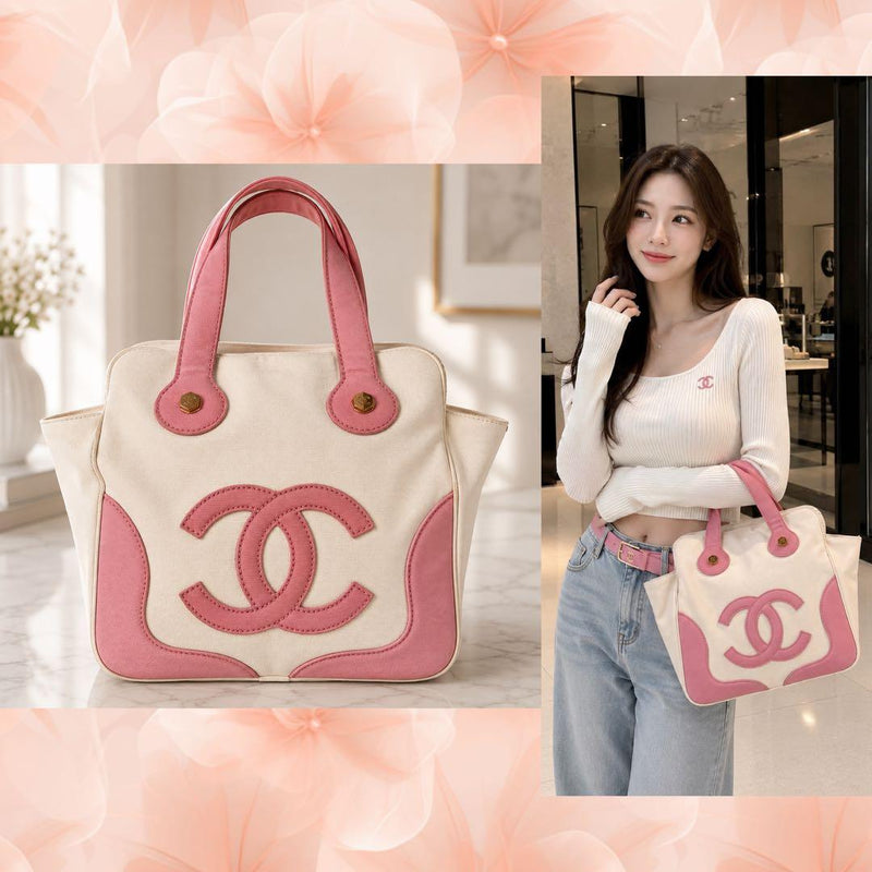 Chanel Marshmallow Canvas Bag Handbag Pink White