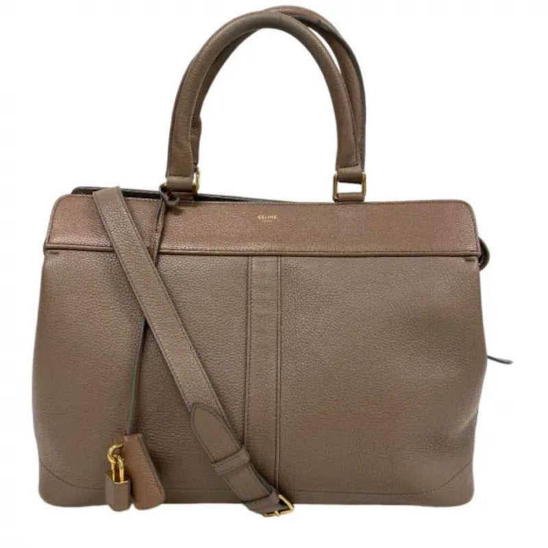 Celine Medium Cabas De France 2-way Hand Shoulder Bag Leather Beige