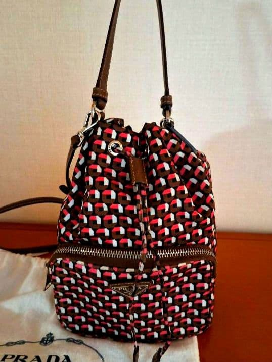 Prada Drawstring Bag Nylon Black Brown Pink White Handbag Shoulder