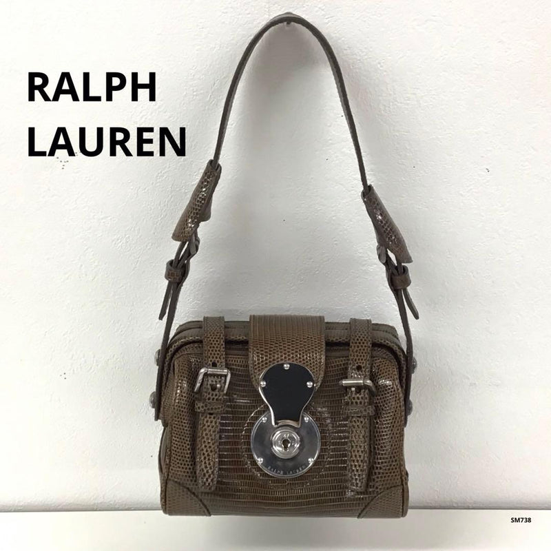 Ralph Lauren Mini Ricky Handbag Lizard Leather Dark Brown