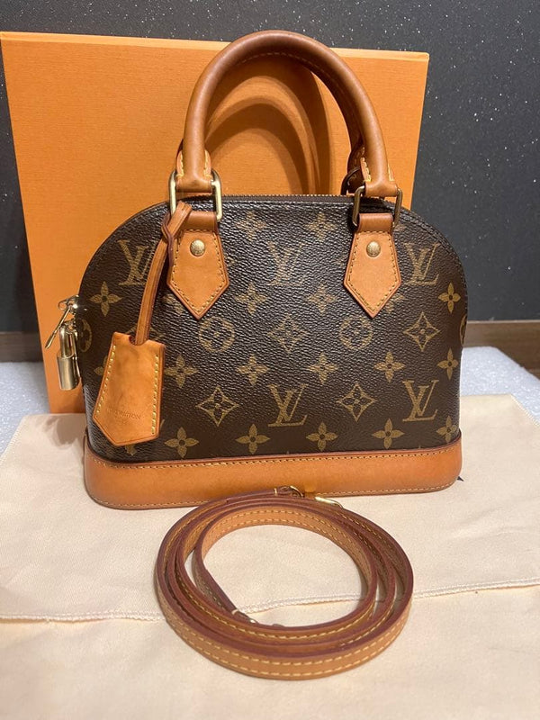 Louis Vuitton Alma Bb M53152 Handbag Monogram Canvas Natural Cowhide Gold