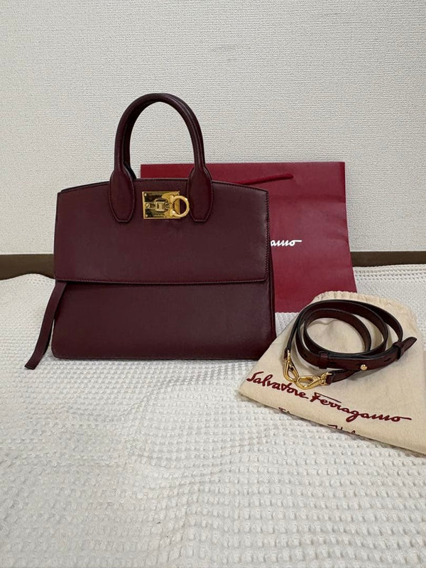 Salvatore Ferragamo Handbag Shoulder Bag Tote Burgundy Leather