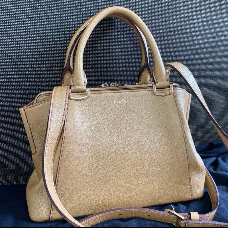 Cartier Mini C De Cartier 2 Way Shoulder Bag Cowhide Leather Shiny Gold Pink