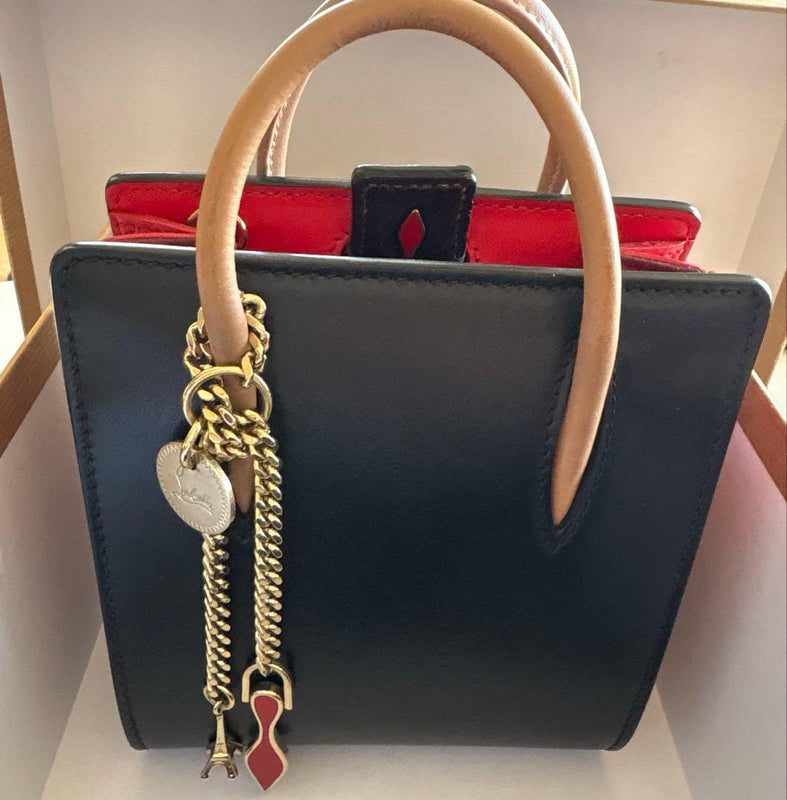 Christian Louboutin Paloma Nano Mini Handbag Leather Black Red Chain Strap