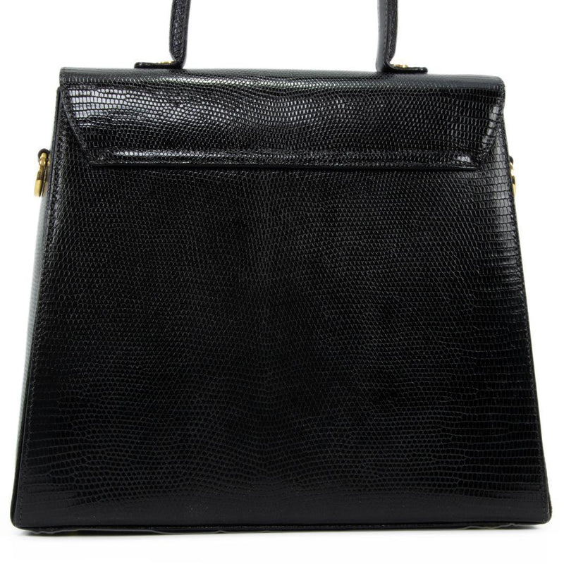 Salvatore Ferragamo Gancini 2WAY Shoulder Bag Lizard Leather Black Gold Hardware