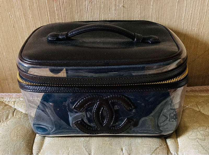 Chanel Vinyl Vanity Bag Handbag Black Cosmetic Case