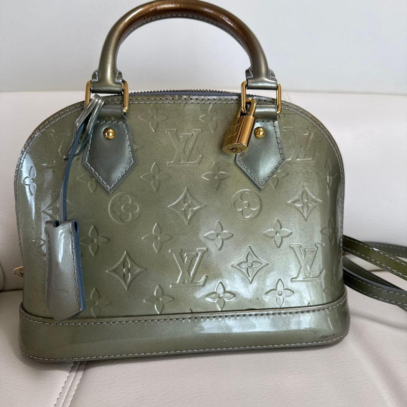 Louis Vuitton Alma Bb Handbag Vernis Pluie Grise Leather Gold Hardware