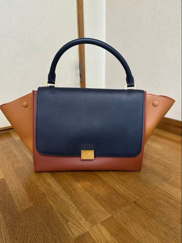 Céline Handbag 2-Way Shoulder Bag Leather Navy Brown