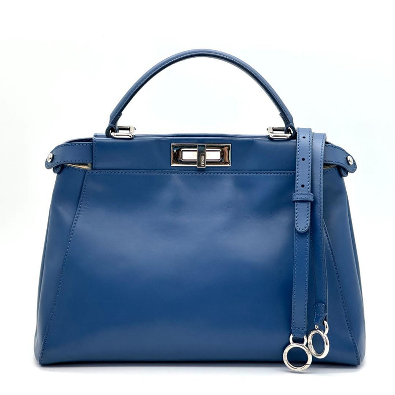 Fendi Peekaboo Medium 8BN226-P61 Handbag Blue Leather Silver Hardware
