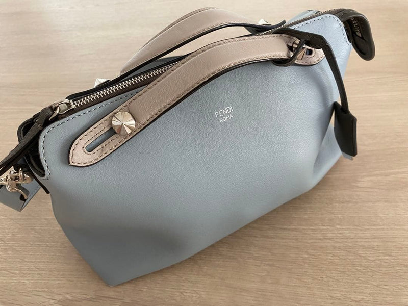 Fendi By The Way Shoulder Bag Blue Beige Bicolor Leather Handbag