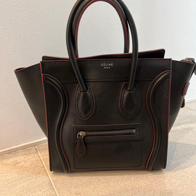 Celine Luggage Tote Bag Black Leather Handbag Shoulder