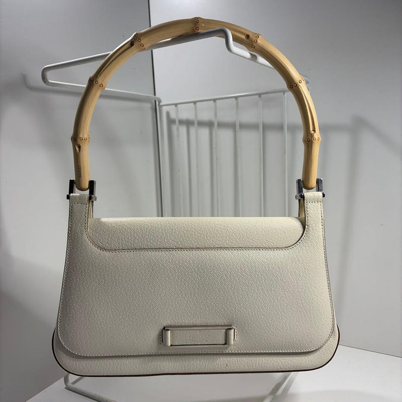 Gucci Handbag White Leather Wooden Handle