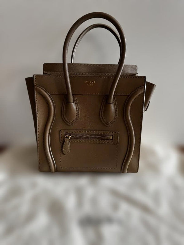 Celine Micro Mini Shopper Handbag Beige Leather Tote Bag